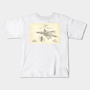 Man Power 1869 Flying Machine, original patent drawing parchment background Kids T-Shirt